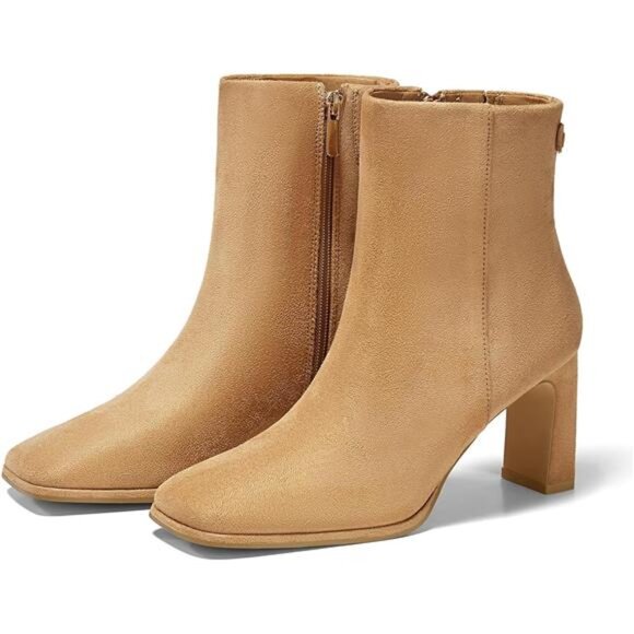 Women's Square Toe Ankle Boots Chunky Block Heel Side Zipper Booties